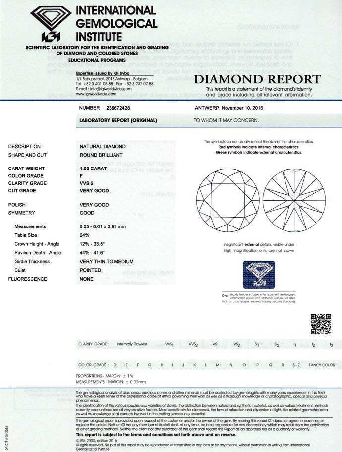 Foto 9 - Diamant 1,03 Top Wesselton F VVS Brillant IGI Expertise, D6744