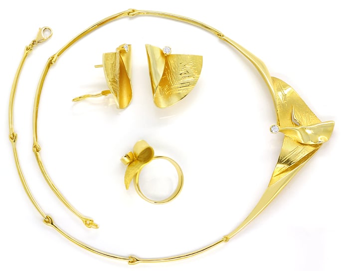 Foto 1 - Design-Collier Ring Ohrringe mit Brillanten massiv Gold, S1356