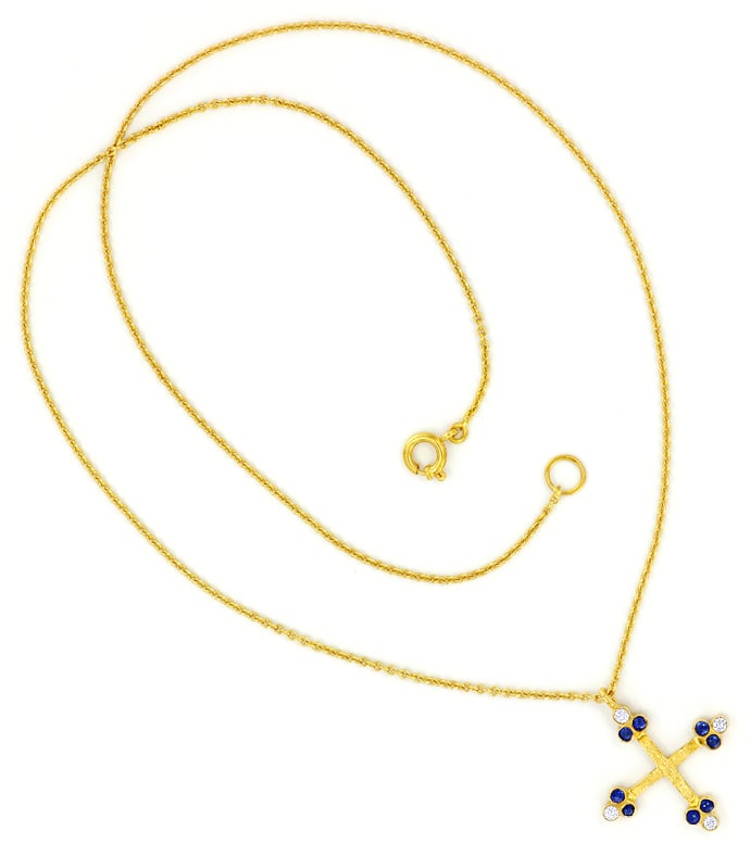 Foto 3 - Kleeblattkreuz Brillanten Saphire mit Kette Gold, S2543