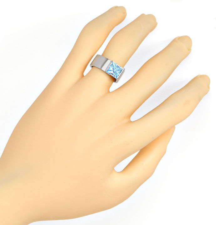Foto 4 - Designer-Ring, Handarbeit Platin, blauer Princess Topas, S9559