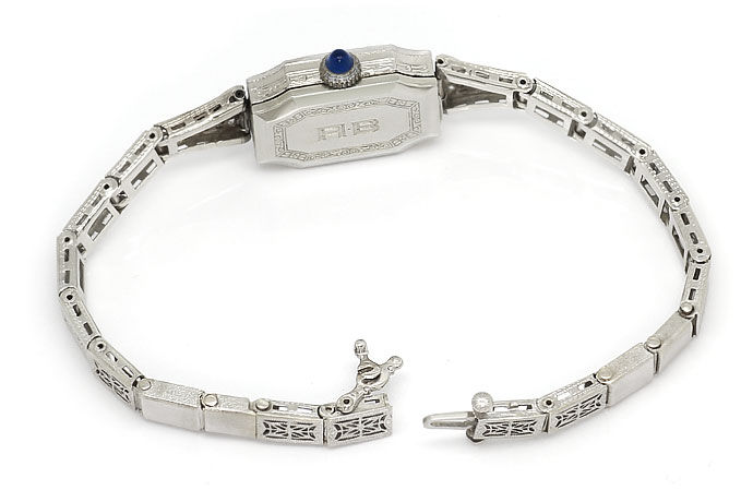 Foto 4 - Art Deco Damen Safir Diamant-Armbanduhr Gruen Precision, U2346